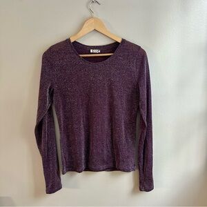 Free People Intimately Mesh So Well Layering Metallic Shimmer Top Plum, Large